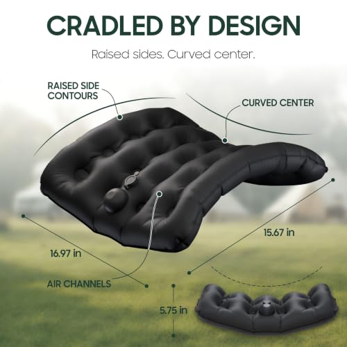 Lumbar Support Pillow, Inflatable Seat Cushion, Lightweight Car Back Cushion, Portable Chair Seat & Back Cushions for Office, Outdoor, Flight, Workplace, Black Stadium Cushions with TPU