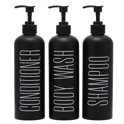 HOMCDALY Black Shampoo and Conditioner Dispenser, 16oz 3-Pack Refillable Pump Bottles, Shampoo Conditioner Body Wash Dispensers Bottles, Bathroom Shower Dispenser (Black-2 - color: Black&black Pump