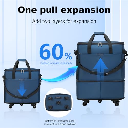 Large Capacity Rolling Duffle Bag,Expandable Foldable Suitcase for Travel,Collapsible Luggage Duffel Overnight Weekend Bags without Telescoping Handle - color: Blue