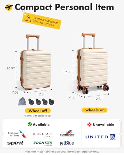Lekesky 16 Inch Underseat Carry On Luggage Airline Approved, D-Beige-Brown - color: D-Beige-Brown, size: 16 Inch