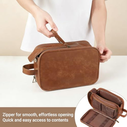 Mkono Men Toiletry Travel Bag PU Leather Hanging Shaving Dopp Kit Organizer