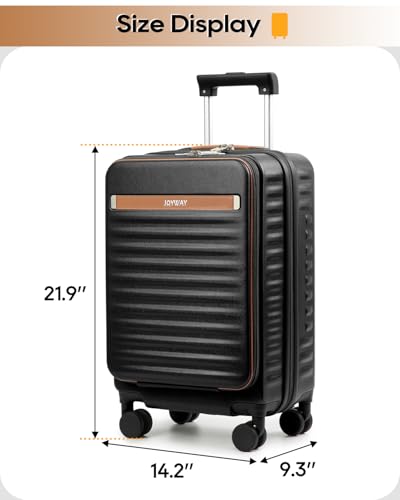Joyway 20 Inch Carry On Luggage with Front Pocket and Cup Holder, Black - color: Black, size: 20 Inch
