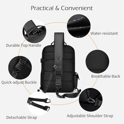 Leaper Crossbody Messenger Bag for Men: 13L Multi-pocket Satchel Sling Bags - color: Black