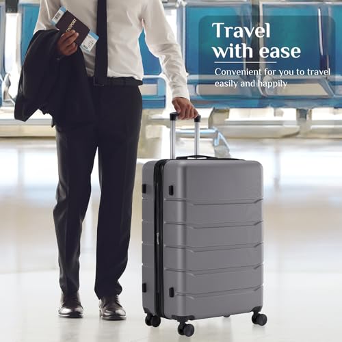 Sweetcrispy 24 Inch Checked Luggage, Suitcase with Spinner Wheels - color: Dark Grey, size: 24 Inch