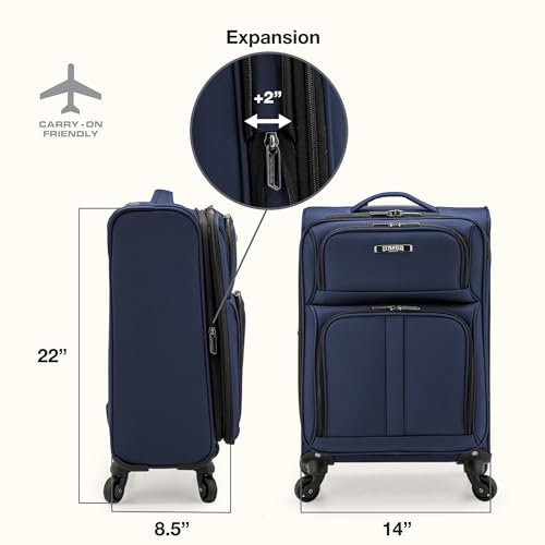 U.S. Traveler Anzio Softside Expandable Luggage with Spinner Wheels, Navy, 22-Inch Carry-on - color: Navy, size: 22-Inch Carry-on