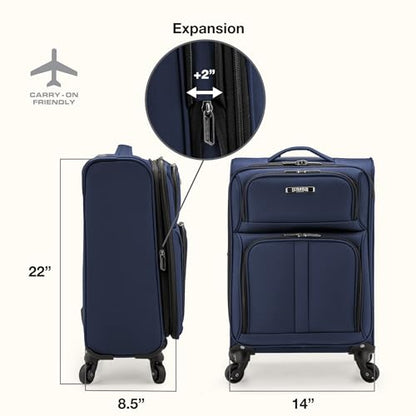 U.S. Traveler Anzio Softside Expandable Luggage with Spinner Wheels, Navy, 22-Inch Carry-on - color: Navy, size: 22-Inch Carry-on