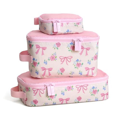Itzy Ritzy Packing Cubes for Travel, Set of 3 Organizers (Ribbons & Roses) - color: Ribbons & Roses