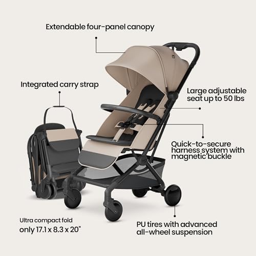 Mompush Velo Lightweight Travel Stroller Travel Bag Included - color: Chalk Beige, size: Stroller+Travel Bag