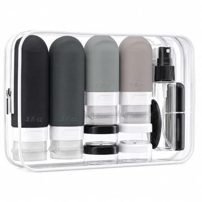 24 Pack Travel Bottles for Toiletries -TSA Approved Leak Proof Silicone Set - color: Black