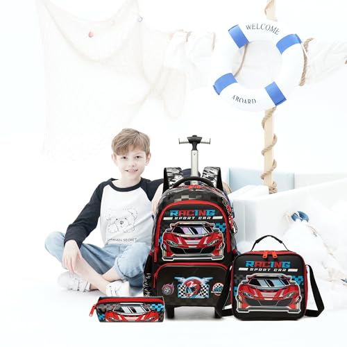 Meetbelify Kids Rolling Backpack with Wheels for Elementary Preschool Students Boys Travel Luggage Carry on Backpack for Boys Ages 6-8 - color: 02 Car