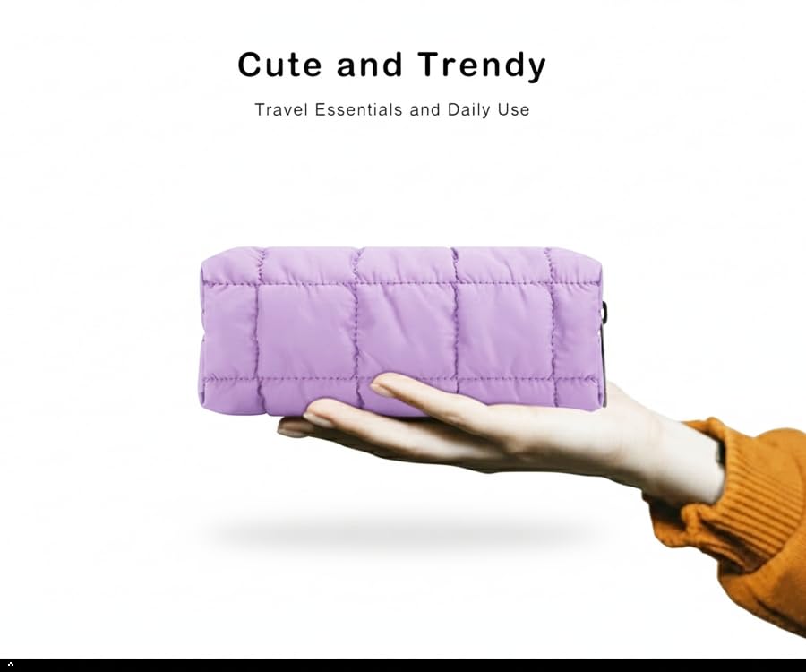 E-Tree Quilted Pencil Case,Makeup Brush Bag,Toiletry Pouch Organizer,Purple - color: Purple