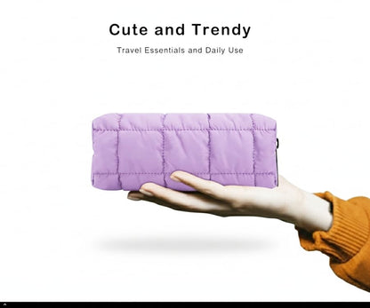E-Tree Quilted Pencil Case,Makeup Brush Bag,Toiletry Pouch Organizer,Purple - color: Purple