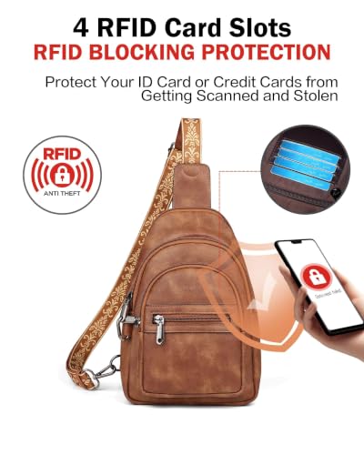 FADEON Sling Bag for Women, Designer Small Crossbody Bags, Adjustable Strap - color: 2 Brown Retro Style