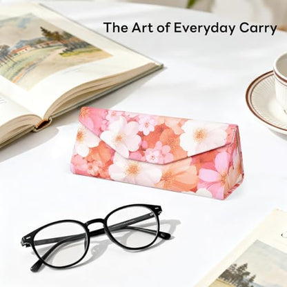 Sunglasses Case, Foldable Glasses Case, Magnetic PU Leather Hard Shell Folding Eyeglass Holder Box - color: Floar