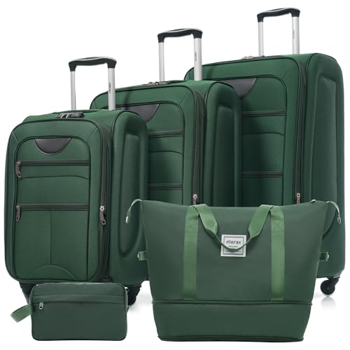 Merax Suitcase Set Softside 3-Piece Expandable Luggage with Travel Bag - color: Dark Green(22/26/30/Bags)