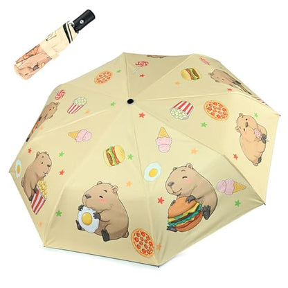 Windproof Travel Umbrella Folding Compact Automatic Umbrellas for Women Men Rain Sun - color: Capybara