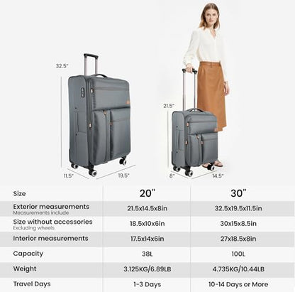 2-Piece Luggage Set(20/30in)-Expandable Luggage,TSA LOCK - color: Grey, size: 2-Piece Set (20"/30")