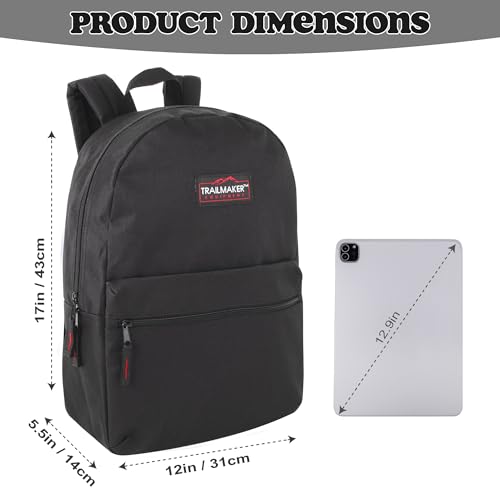 Trail maker Classic 17 inch Backpacks with Adjustable Padded Straps | School Backpacks for Girls, Boys - color: Black