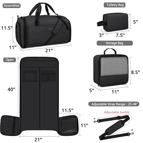 Convertible Garment Bag for Travel, 4-in-1 Backpack for Women Men, 3pcs 50L - color: C-Black