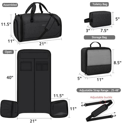 Convertible Garment Bag for Travel, 4-in-1 Backpack for Women Men, 3pcs 50L - color: C-Black