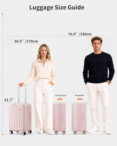 Carry on Luggage 20 Inch Expandable Top Opening Trunk Luggage with Spinner Wheels, Lightwight Hardside Carry on Suitcase with Laptop Compartment for Women Men, Shell Pink - color: Shell Pink, size: 20 inch Carry on