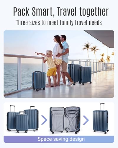 LIGHT FLIGHT 3 Pieces Luggage Sets with Spinner Wheels Hardshell TSA Lock - color: Royal Blue