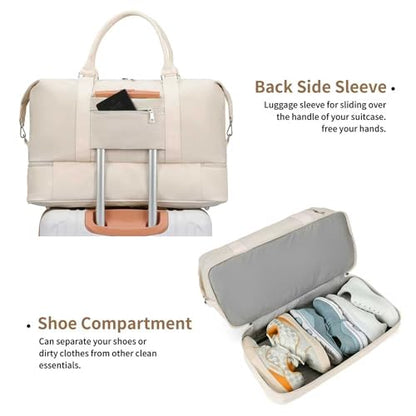 Women's Weekender bag Travel Duffel Bag with Shoe Compartment 21-inch Airline-Approved Carry-On, 2-Piece Overnight Bag Set Personal Item Luggage - color: 3PCSBeige