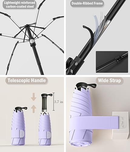 Mini Travel UV Umbrella Hidden Handle Ultra Compact Sun UPF 50+ - color: Light Purple & 47.2"