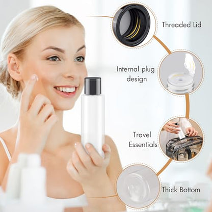 150ML/5OZ Travel Size Toiletries, 3 Pack Travel Size Containers | Double Leak Proof & Refillable Plastic Travel Bottles for Shampoo, Lotion, Body Wash with 6pcs Labels (Clear) - color: Clear, size: 150ml(3pcs)