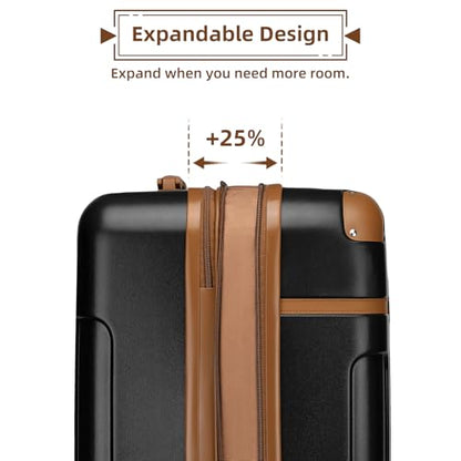 LARVENDER Expandable Carry on Luggage Sets 3 Piece Suitcases Set, Black - color: Black, size: 3 piece set(BP/TB/20)