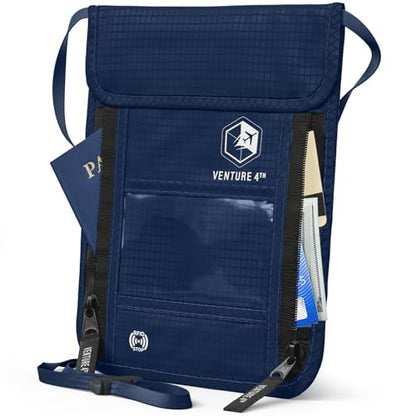 VENTURE 4TH Travel Neck Wallet, RFID Blocking Passport Holder - Navy Blue - color: Navy Blue