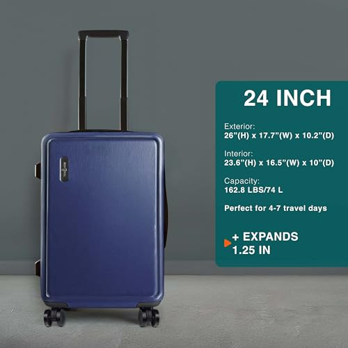 TRAVELARIM 3 Piece Luggage Sets, 20 Inch Carry On Luggage, 24 Inch Suitcase - color: Navy, size: 3 Piece Set (20"/24")