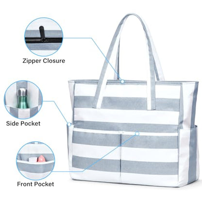 oscaurt Beach Bags for Women Large Waterproof Sandproof Beach Tote Swim Pool Bag with Zipper for Travel Vacation Essentials - color: Grey