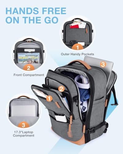 BAGSMART 37L Expandable Travel Backpack Compression Carry On Daypack - color: Khaki White