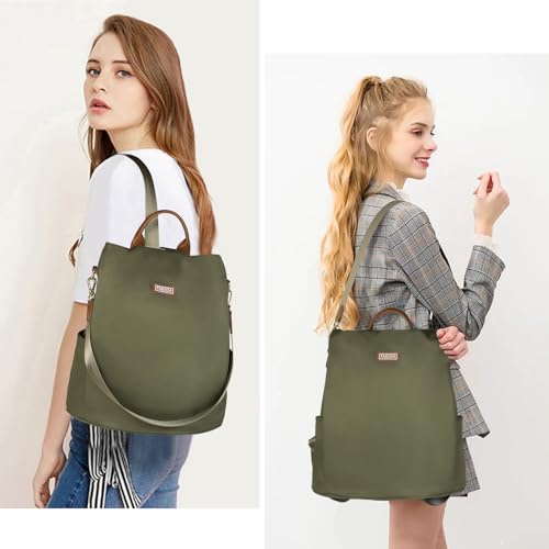 Fmeida Convertible Backpack Purse for Women Anti Theft Nylon Backpack Green - color: Olive Green