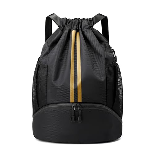 JELUTAR Drawstring Backpack Gym Bag with Shoes Pocket, Black Gold - color: Black Gold, size: Large
