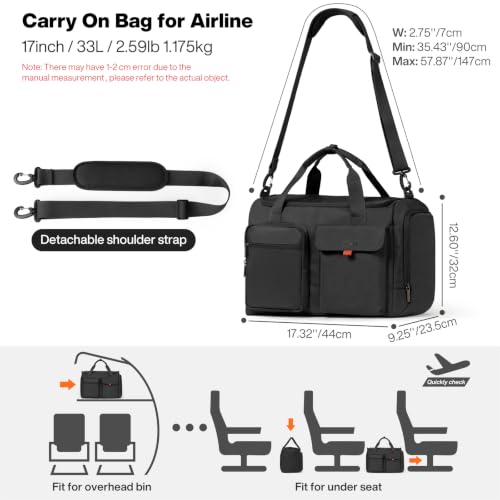 Mixi 17" Underseat Carry-On Luggage Travel Tote, Water-Resistant, Black - color: Black