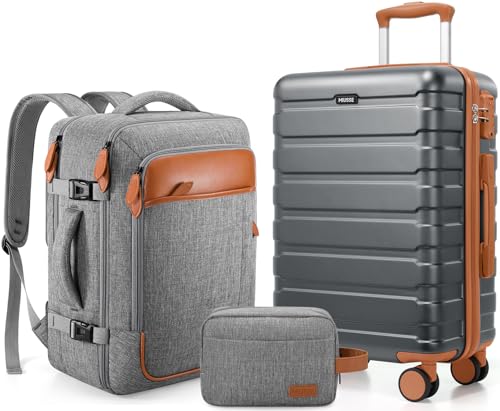 Carry on Luggage, Suitcase Set 3Piece with Backpack YKK zippers - color: Silver Gray