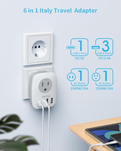 VINTAR Italy Travel Plug Adapter, 2 Pack Type L Plug Adapter with USB-C - style: Type L-Italy Chile