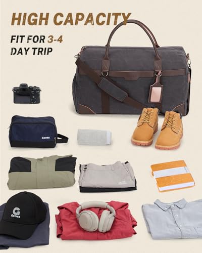 Gonex Waxed Canvas Duffle Bag, Waterproof 55L Travel Weekender Overnight - color: Dark Grey