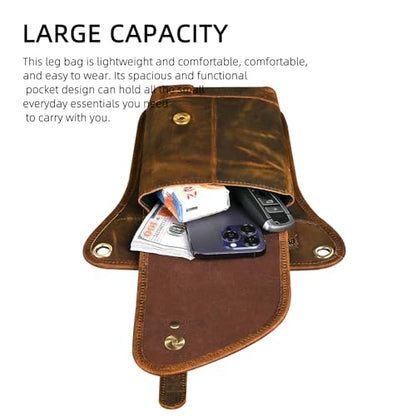 Water Resistant Canvas + Leather Motorcycle Fanny Waist Pack One Shoulder Drop Leg Thigh Bag For Men Women FB211-6 - color: 211-6 Brown
