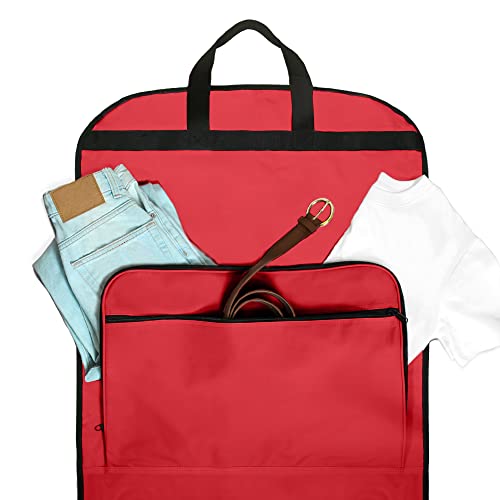 Dalix 60" Foldable Garment Bag Suits Cover Dresses w Front Pocket - color: Red