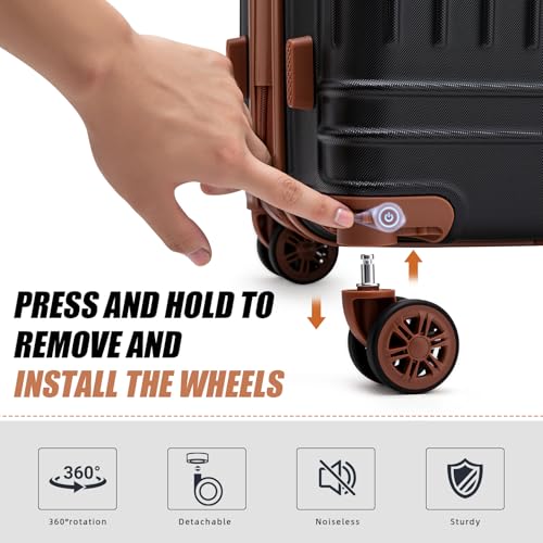 KUNEL Luggage Sets 5 Piece, Hardshell Expandable Suitcase, 20/24/28inch - color: Black