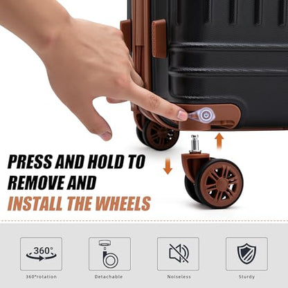 KUNEL Luggage Sets 5 Piece, Hardshell Expandable Suitcase, 20/24/28inch - color: Black