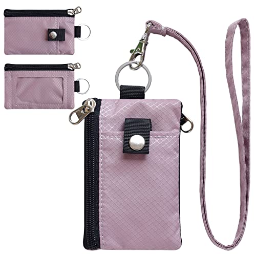 CHENSPRX Minimalist RFID Blocking Small Wallet with ID Window,WaterResistant Zip Id Case Wallet with Lanyard Keychain for Cards,Cash,Travel,Women,Men (LightPurple) - color: LightPurple