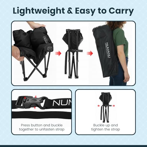 NUMANU Padded Folding Camp Stool for Adults, Footrest & Carry Bag, 500 lbs - size: 1PK (1x Seat)