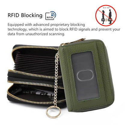 imeetu RFID Credit Card Holder, Small Card Wallet Women, Leather Card Case - color: Max - Olive Green, size: Max