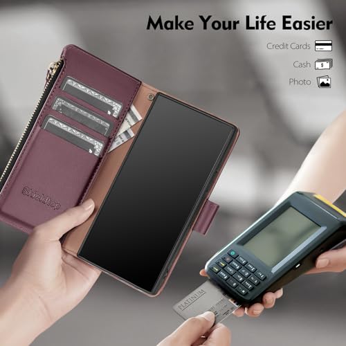 Shieldtop Compatible with Samsung Galaxy S25 Plus Wallet Case with Card Holder,Women Men RFID Blocking PU Leather Flip Cover Wrist Strap Zipper Credit Card Slots,Phone Case for S25 Plus,Wine Red - color: Wine Red, size: Samsung Galaxy S25 Plus - 6.7"