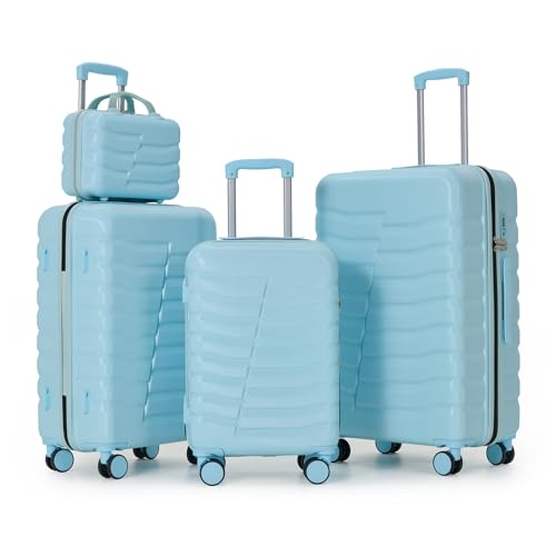 4 Piece Hardshell Luggage Set, TSA Lock Spinner Suitcase, Navy Blue - color: Light Blue