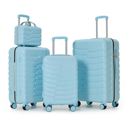 4 Piece Hardshell Luggage Set, TSA Lock Spinner Suitcase, Navy Blue - color: Light Blue